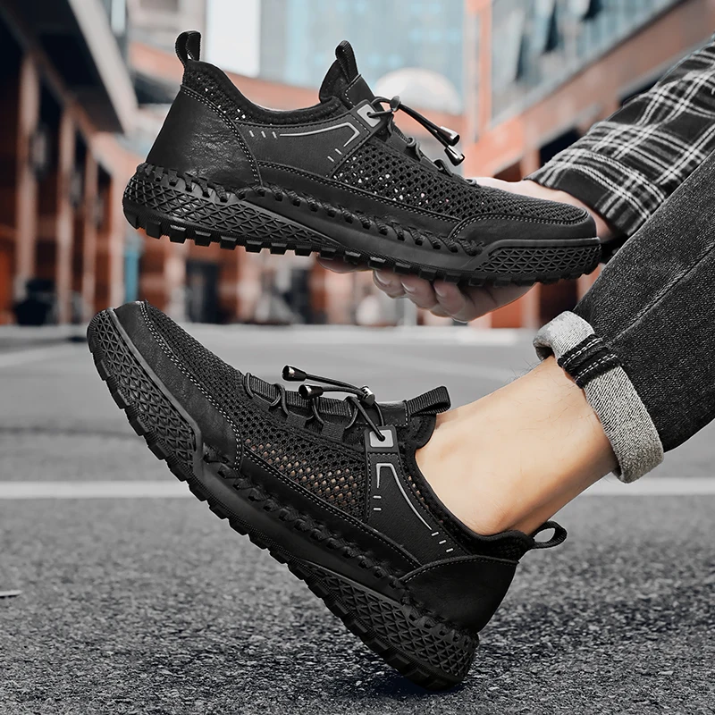 Soft Hot Sale Cool Casual Flats Moccasins Breathable Casual Mens Summer Shoe Business Mesh Walking Shoes Hollow Out Men Sneakers
