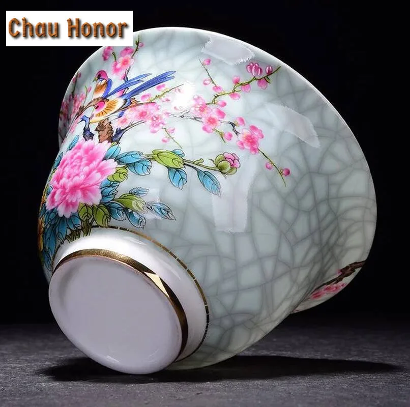 180ml Art Bird Gaiwan Ceramic Porcelain Flower Big Tea Bowl With Saucer Lid Kit Master Tea Tureen Drinkware Home Decor Crafts