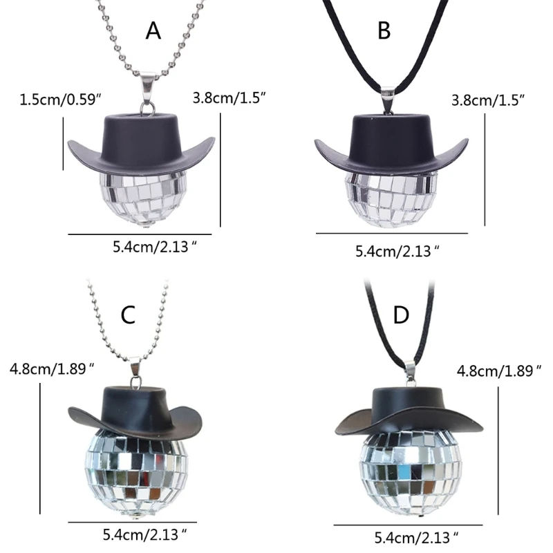 Cowboy Hat Disco-Ball Car Mirror Accessories for Women Girl Rear