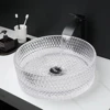 Transparent Thick Glass Basin Set Diamond Shaped Texture Bathroom Sink W/ Matte Black Faucet And Pop-up Drainage Mixer Tap 1