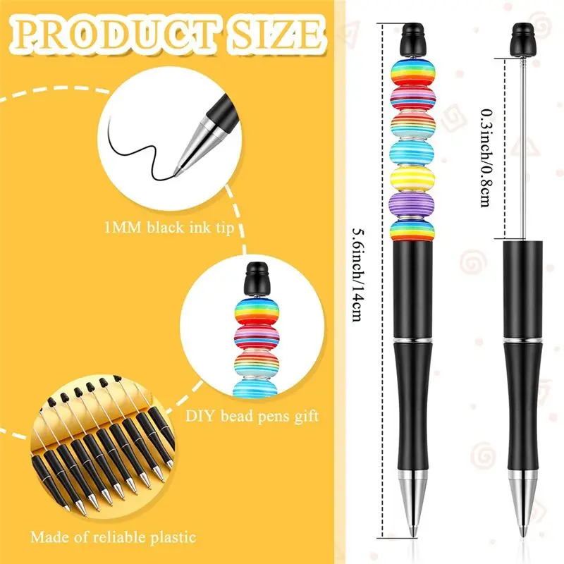 50개 샤프트 블랙 잉크 비즈 펜 세트(50개 리필 포함) DIY 제작용 선물용 블랙