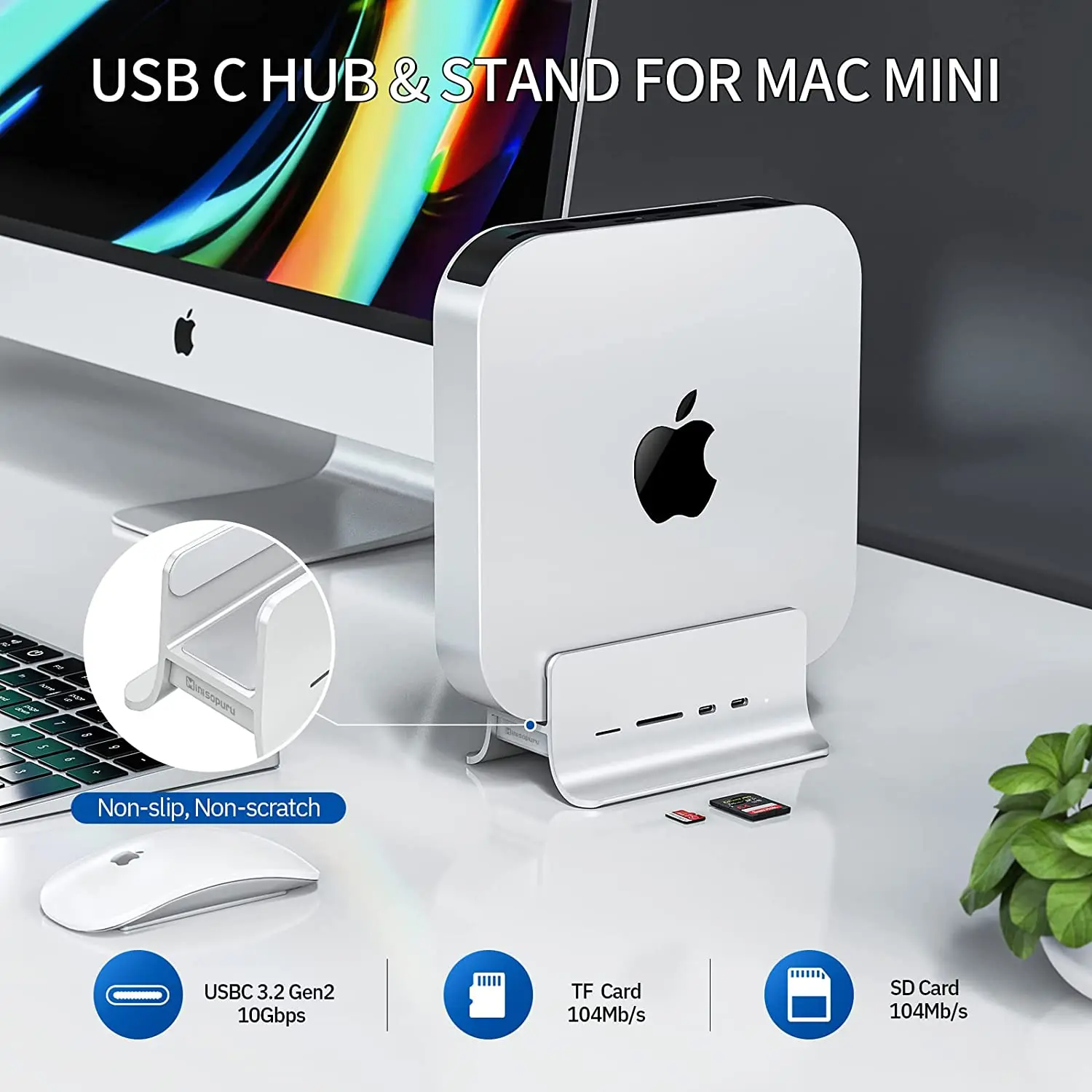 Minisopuru USB C  Type C-USB C 3.2 10Gbps TF&SD Ʈ  M.2 NVMe/SATA SSD(Ե ) 5 in 1 Mac Mini ĵ  ŷ ̼ Mac