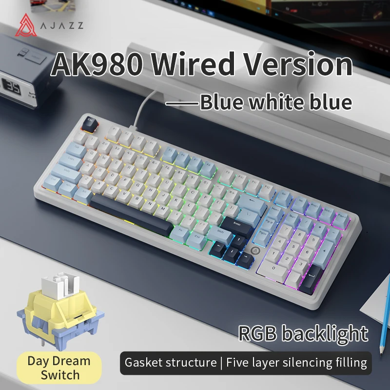 【新品・未使用】AJAZZ AK980 ホワイト ブラック ゲーミングキーボード Amazon | MechLands AJAZZ AK980 98% メカニカルキーボード BT5