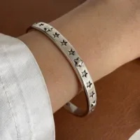 100% Solid 925 Sterling Silver Metal Bracelet for Women Vintage Handmade Simple Retro Black Stone Bracelet Birthday Gift Party 2