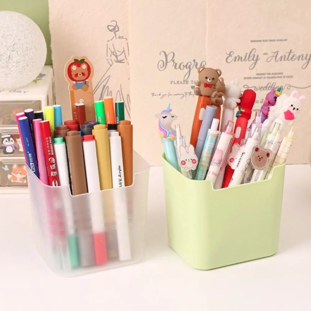 

Simple Transparent Desk Pen Holder INS Style Large Capacity Pencil Storage Box Multifunction Plastic Storage Bucket Home Office