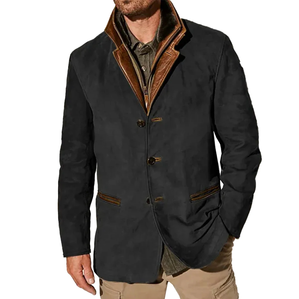 

Men Warm Autumn Retro Casual Button Up Long Sleeve Pocket Trench Coat Overcoat Long Vintage Outwear Stand Collar Male Coat
