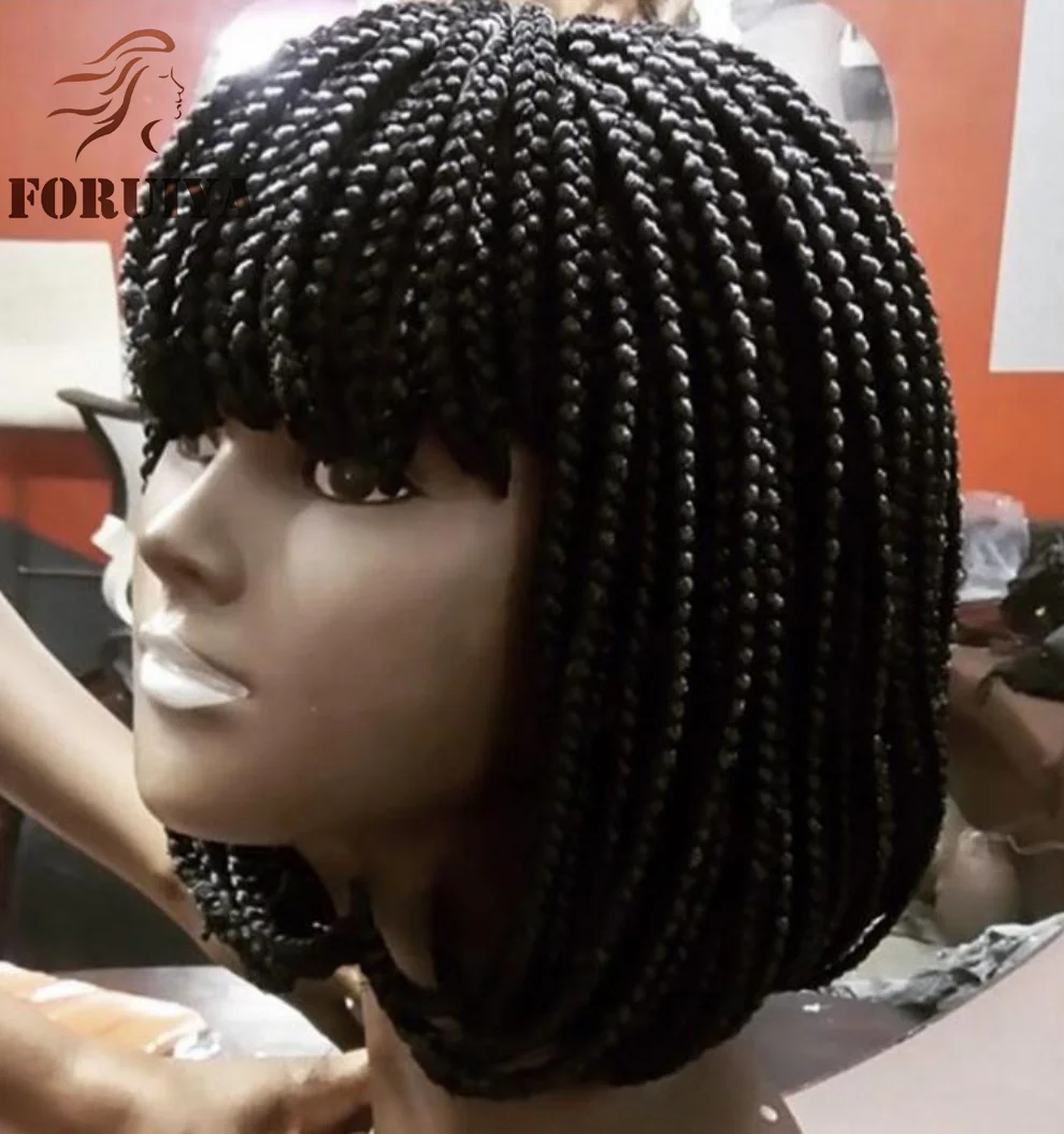 Box Braided Wigs Chemical Fiber Braid Wig Female Short Curly Hair Box Rose Net Headgear Hand Weaving Synthetic Wig