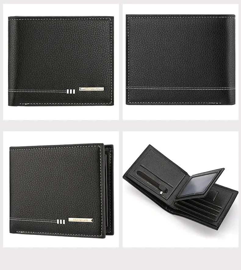New Men's Wallet Credit Card Holder Zipper Coin Purse High-Quality Lychee Pattern Business Short Wallet for Men Business Wallet 5