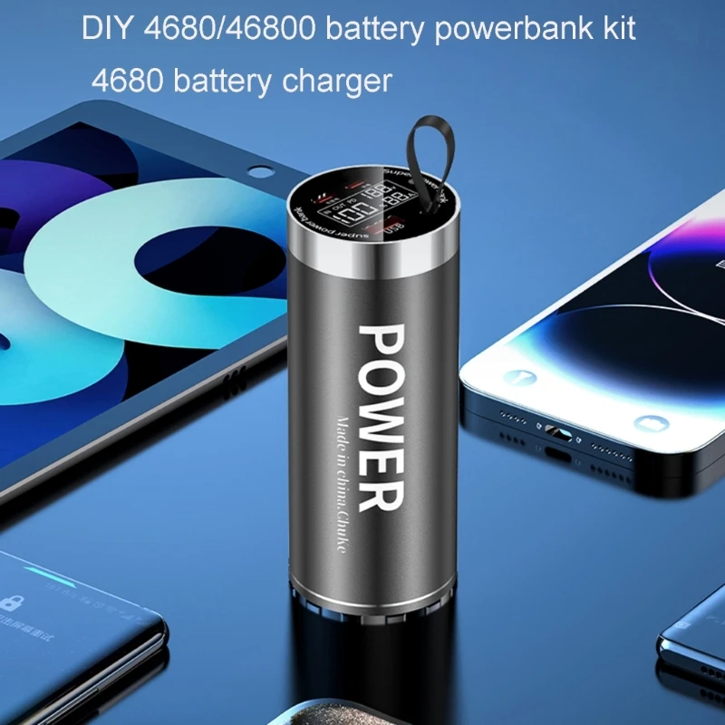 Portable DIY 46800 Power Pack Case Aluminum double Type C USB Outputs Quick Charges for Hiking & Activity without Battery