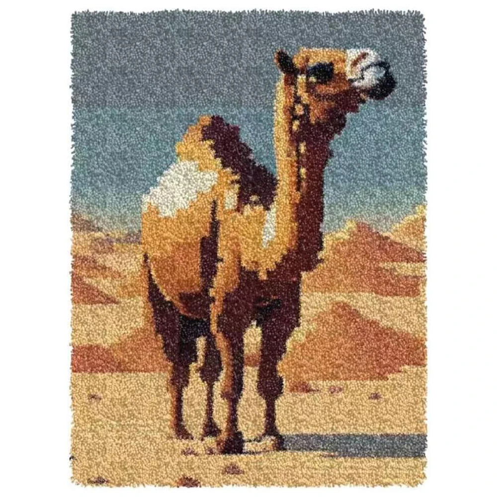 

DIY Latch Hook Rug Camel Printed Canvas for Adults Kids Cross Stitch Kit Carpet Making Needlework for Beginners Home Decor