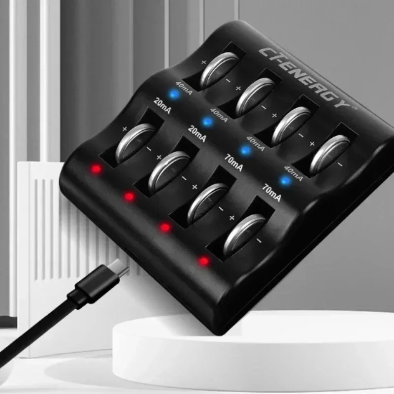Chargeur 8 emplacements piles bouton Li-ion USB-C