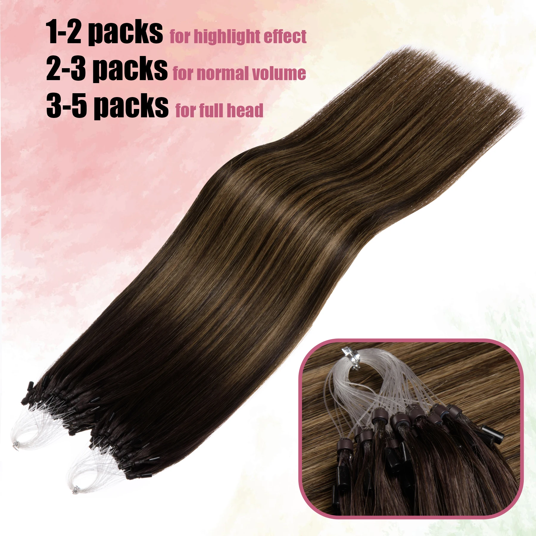 Micro Beads Hair Extensions Ombre Micro Loop Human Hair Extensions #2/8/2 Invisible Ring Extension for Women 1g/s 50g