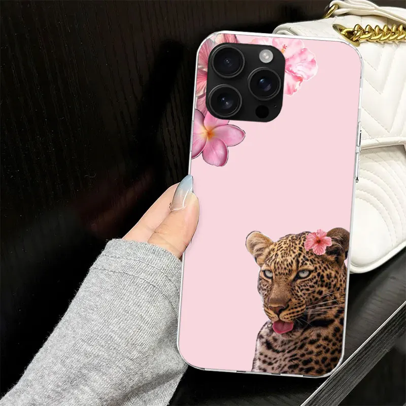 Chic Pink Leopard Print Soft Silicone Phone Case - Black Capa Design