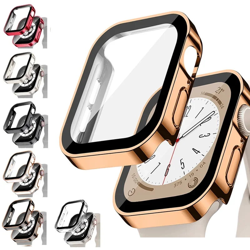 Tempered Glass + Case for Apple Watch band ultra2 44 mm 40mm PC Edge Screen Protector cover iWatch series 9 8 7 6 5 4 se 41mm 45mm apple watch screen protector case apple watch screen protector watch screen protector case watch cover watch protective case watch case watch protective cover apple watch case watch screen protector