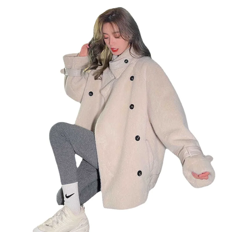 

Women's Winter Fur Coat Double Breasted Plush Jacket Female 2023 New in Outerwears Faux Lamb Fur Coat Women Warm Fluffy Jacket