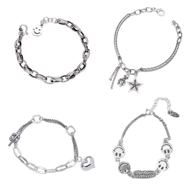 Pulseira de Prata ANENJER: Um Toque de Elegância para Homens e Mulheres 2 Pulseira de Prata ANENJER com Pingente de Estrela e Coração