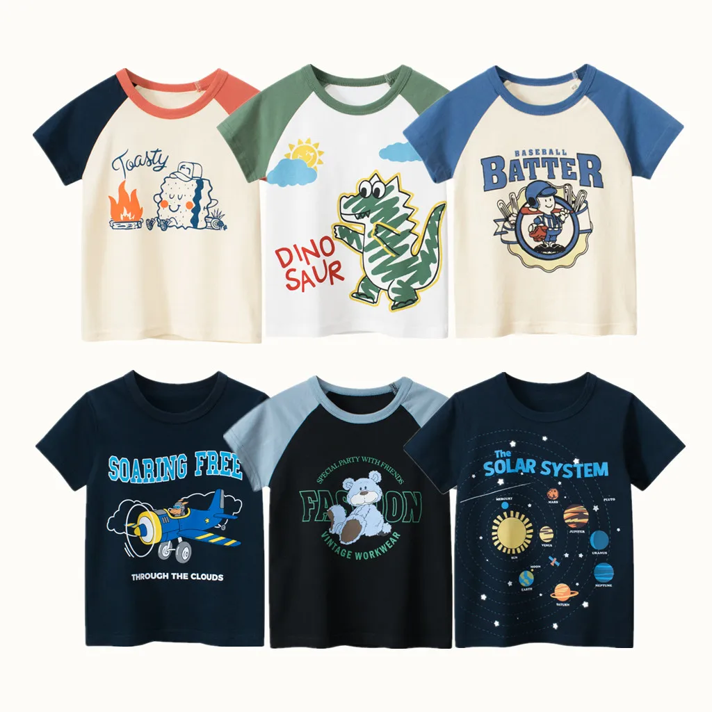 2023 Bambini Cartoon T-Shirt Corte Vestiti Per Ragazzo 100% Cotone Manica Corta Orso Dinosauri Solari Bambini Casual Sport Top Tees