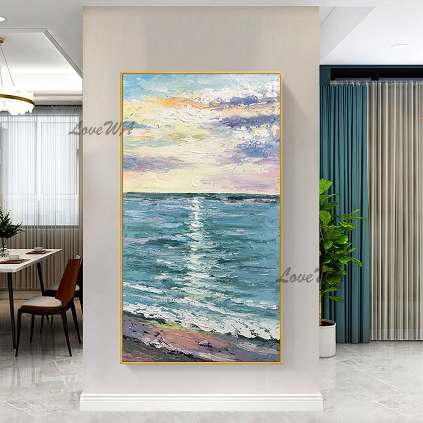 

The Seaside Sunset Textured Abstract Oil Painting Natural Scenery Wall Picture Quality Artwork Canvas Home Decoration Unframed