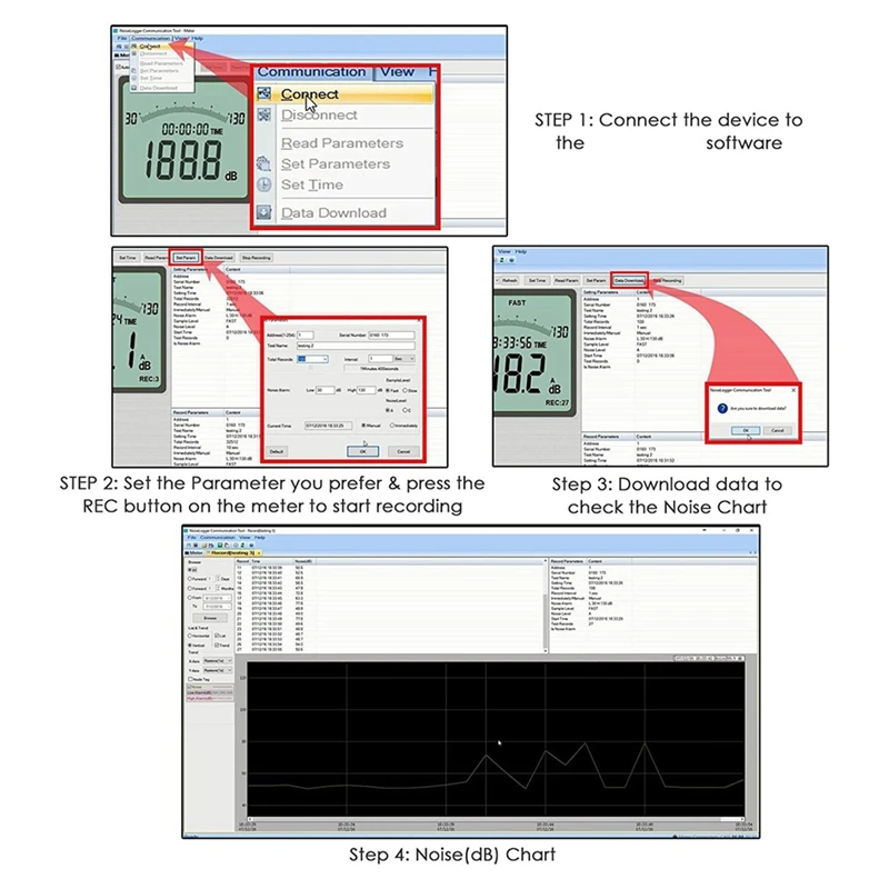 High-Precision Noise Sensor Decibel Meter, Noise Meter Noise Meter, Noise Recorder Measuring 30-130DB USB Recording 3