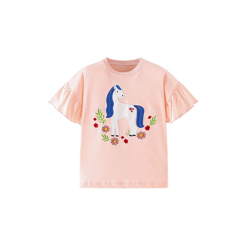 Jumping Meters New Arrival Ice Cream Embroidery Hot Selling Cotton Summer Girls Tshirts Baby Clothes Children's Tees Tops 4