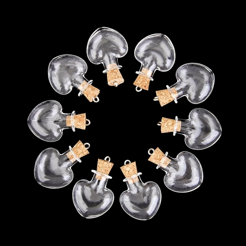10pcs glass cork bottle glasses ampoules wool bottle pendants heart form glass cork pendants