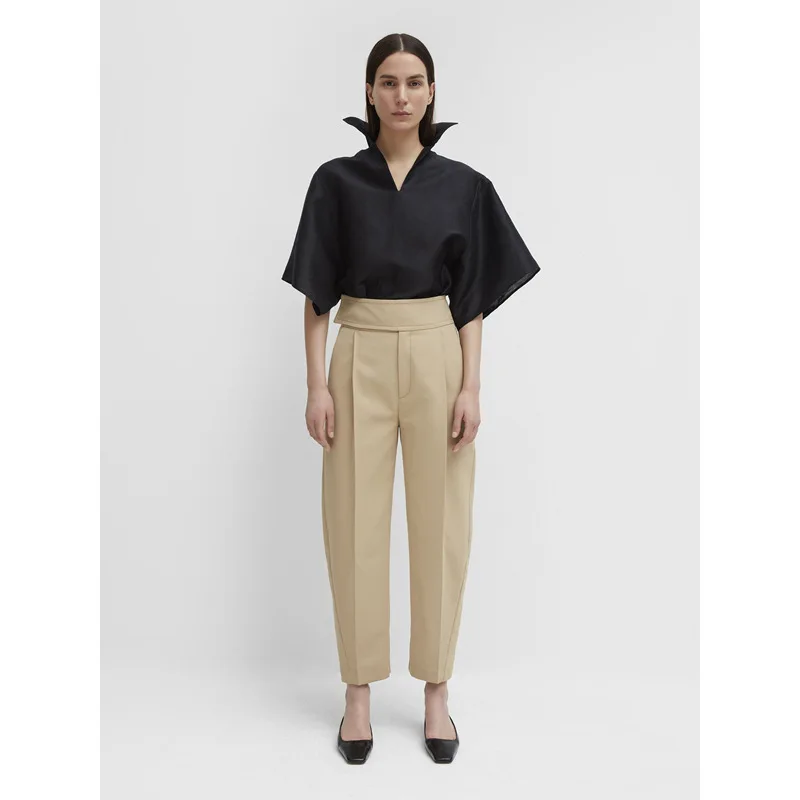 

TOT@ Family Casual Pants for Women's 2023 Autumn/Winter Leisure Commuter Wide Waist Seal Design High Waist Straight leg Pants