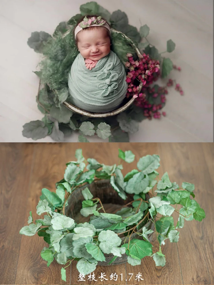 Newborn Photography Prop Basket Stuffer Simulated Green Plants Accessorie Christmas Daisy Rattan Strip Vine Studio Shooting Flow cheap newborn photography near me