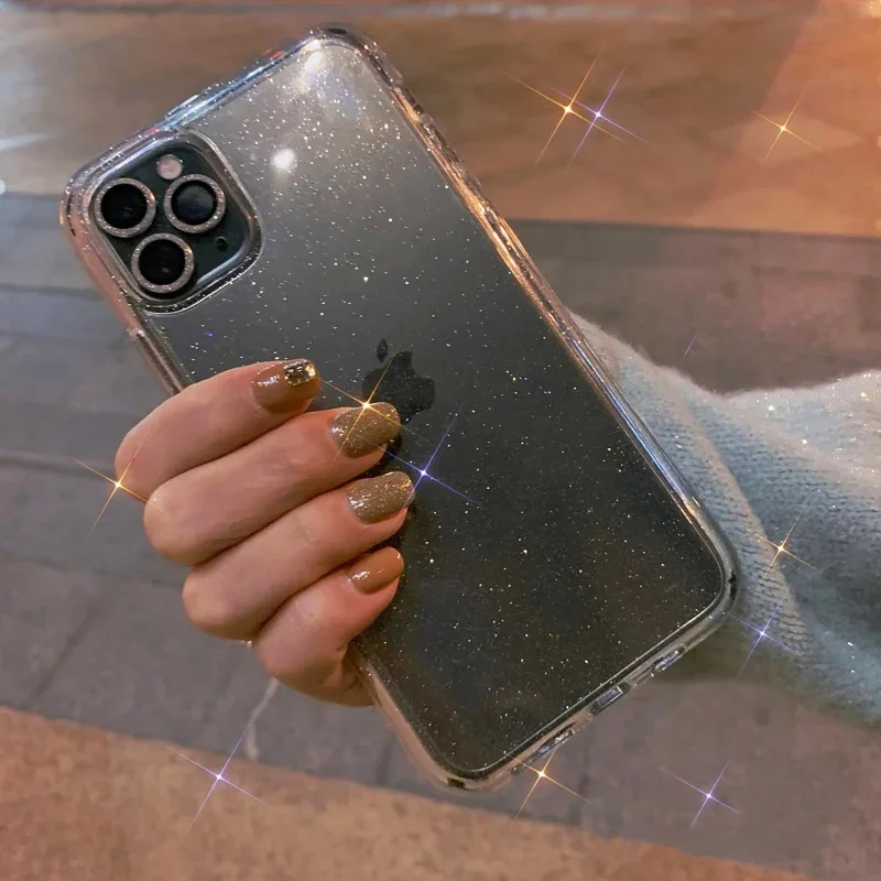 iPhone Case Luxury Glitter Bumper Bling Clear Case For iPhone 16 15 14 13 12 11 Pro XS Max Mini X XR 7 8 Plus Silicone Acrylic Cover funda