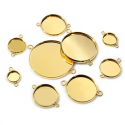 Stainless Steel Minimalist Cabochon Base Pendant Tray - 8mm x 20pcs (Double loops - gold)