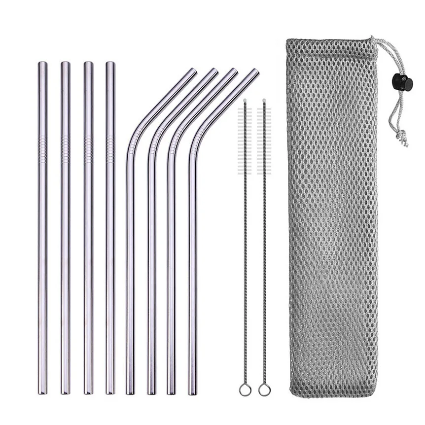 Premium Reusable Stainless Steel Drinking Straw Set with Cleaning Brush & Pouch