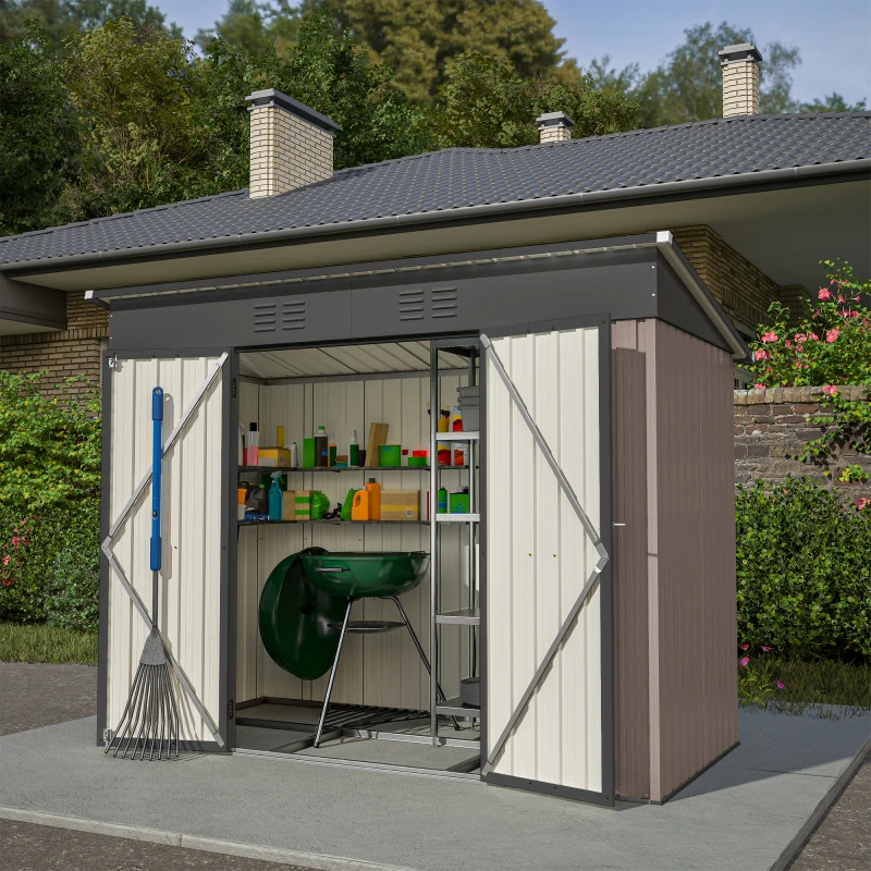 Abri De Jardin Métal 8x4 Pieds (2.4x1.2m) Avec Base - Sans Plancher, étanche Et Résistant - Pour Outillage, Vélo