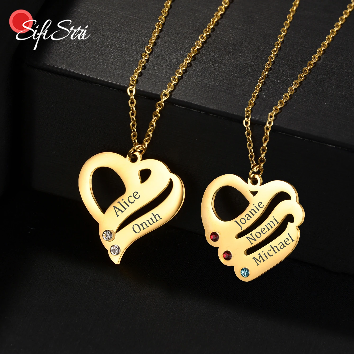 Sifisrri Personalized Custom Birthstone Engrave Family Name Necklace for Women Stainless Steel Choker Unisex Jewellery Gift
