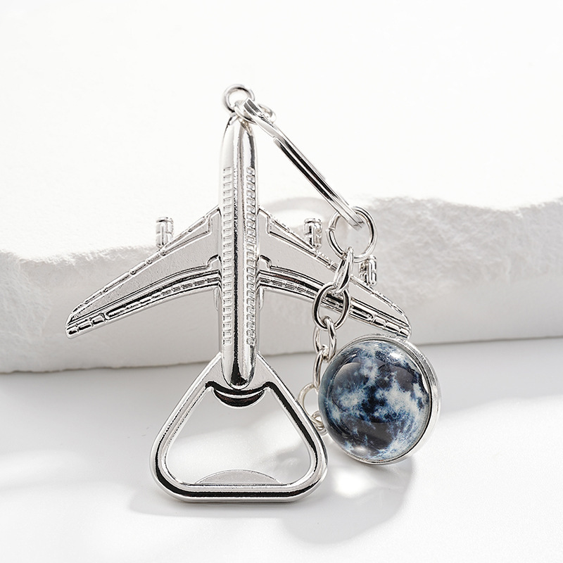 Metal Airplane Bottle Opener Keychain Silver Color Aircraft Key Chain Airplane Key Ring Pendant Fashion Jewelry Accessories