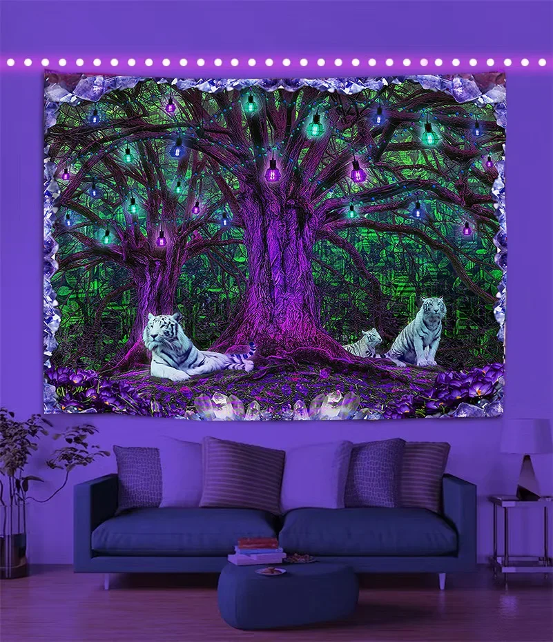 VSERETLOON Arazzo fluorescente estetico da appendere alla parete Hippie arazzo per camera da letto separata decorazione della stanza (colore: 1, dimensioni: 150 x 150 cm