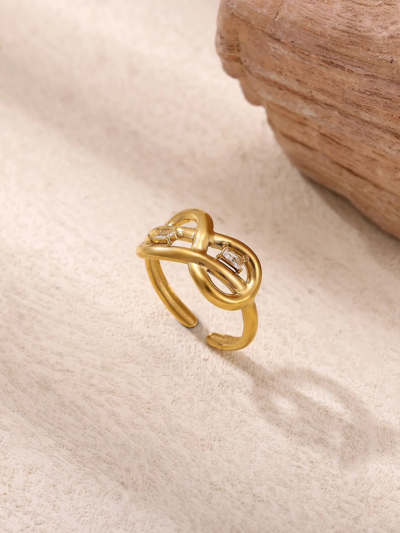 Zircon Infinity Rings 18K Gold Plated Stainless Steel Adjustable Ring for Women
