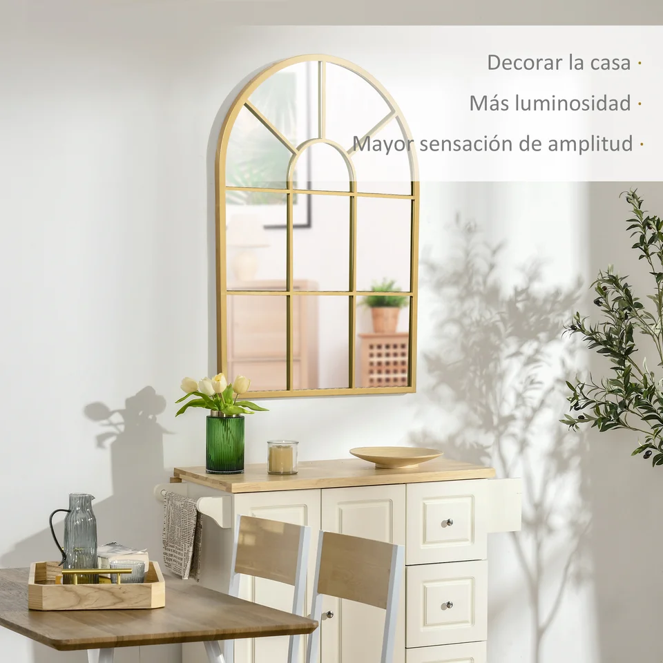 HOMCOM wandspiegel, kaptafel, diameter 50 cm, ronde spiegel, woonkamerspiegel met decoratieve ophanging, voor slaapkamer, eetkamer, hal, zwart metaal, glas