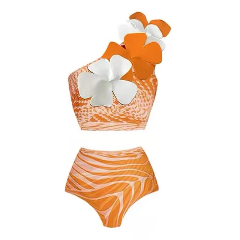 2024New Retro Split Swimsuit Sexy One-Shoulder Swimsuit Chiffon Beach Skirt Suit for Vacation