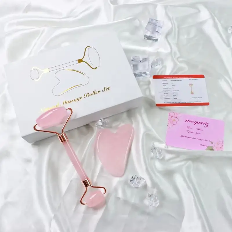 

neck and face massage anti wrinkles tool roller natural jade roller gua sha stone set
