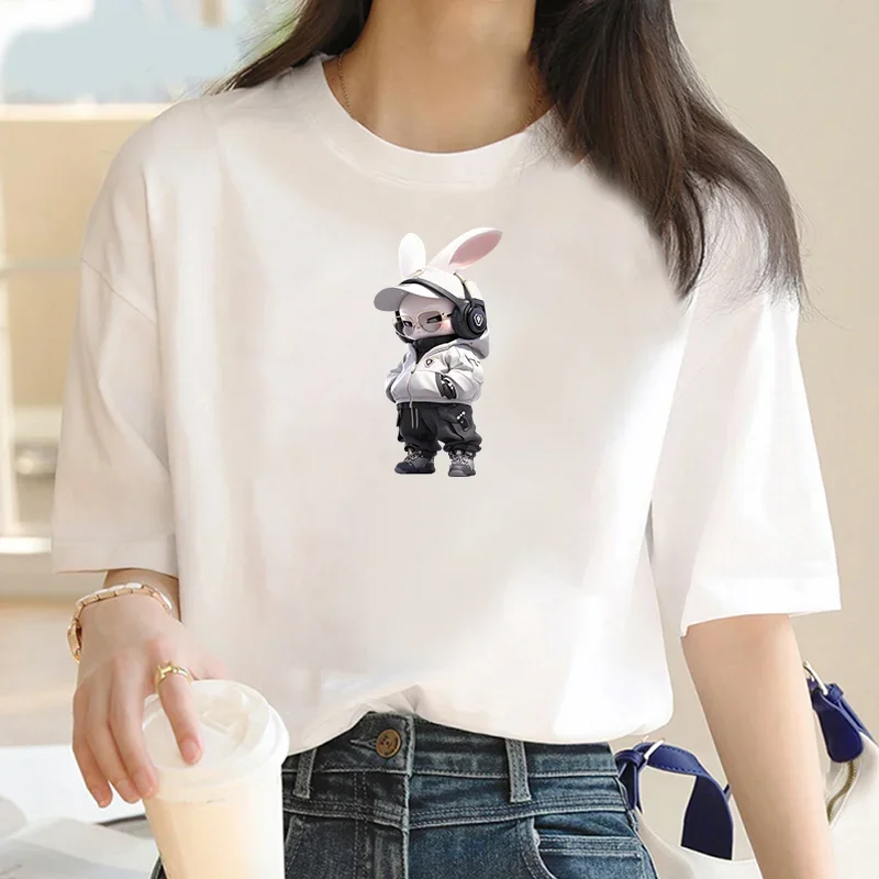

Women Headphone Bunny 90s Street Cute Fashion Graphic O Collar Cartoon Top Short Sleeve Female Clothing High Quality Tops