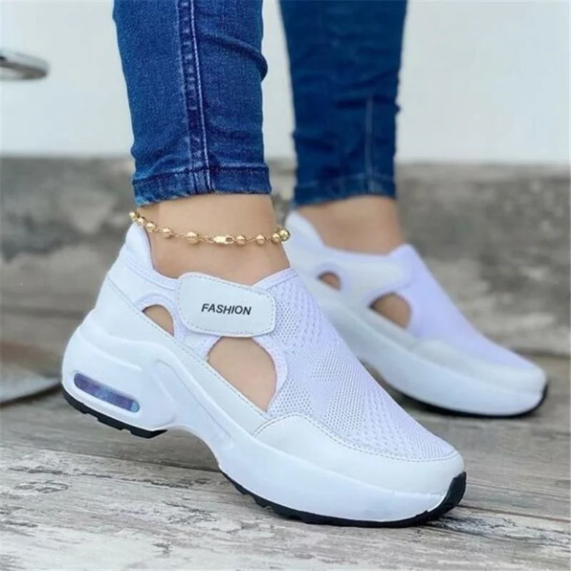 2022 New Women Sneakers Hollow Out Solid Color Platform Thick Bottom Ladies Flats Breathable Vulcanized Shoes Casual Shoes 