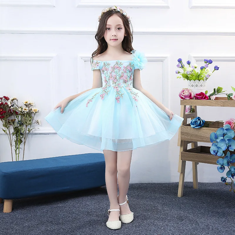 

One Shoulder Princess Dress Flower Girl Host Wedding Bridesmaid Girl Birthday Party Piano Performance Walk Show Evening Dress