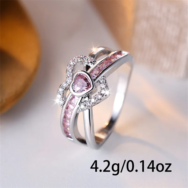 Wedding Rings Bridal Love Heart Silver Zircon