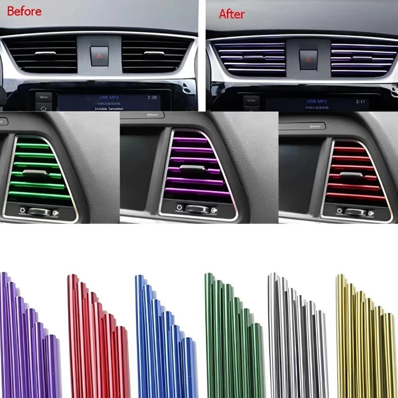10/20PCS Car Air Conditioner Outlet Decorative Soft Strip Accessories Auto Interior Grille Decorative Strip Universal U-Shaped