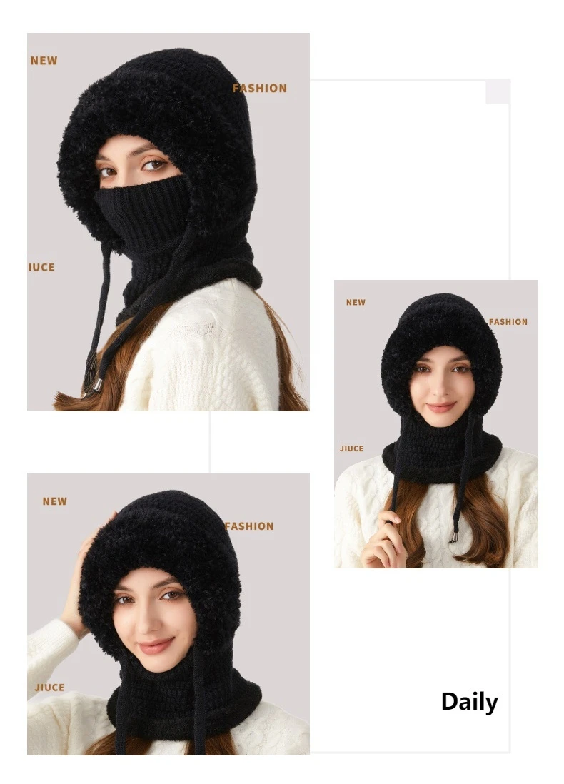 S0caf47cff54d4646a0e080cf5f6b8a28O Big Head Fit One-piece Hat Women Winter Padded Thickened Face Covering Knitted Hat Neck Mask Warm Large Size Soft Mallzona