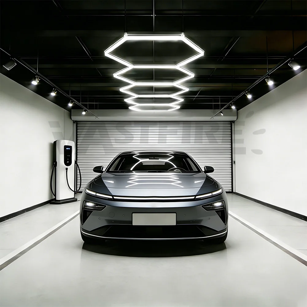 VASTFIRE Hexagon Garage LED Ceiling Light, 1 3 5 Hole DIY Assembly Super Bright Lighting for Car Dealership Workshops Gyms