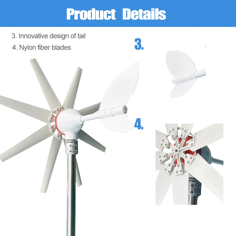 3000W Horizontal Wind Turbine Generator 12V 24V 48V Small Windmill Free Energy 220V/110V Household Farm