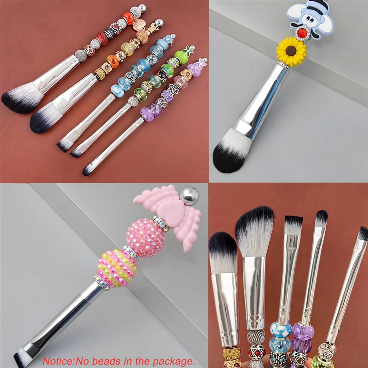 FZFZ 4X Beadable Makeup Brushes Silicone Beads DIY Makeup Cosmetic Brushes Beaded Kit for DIY