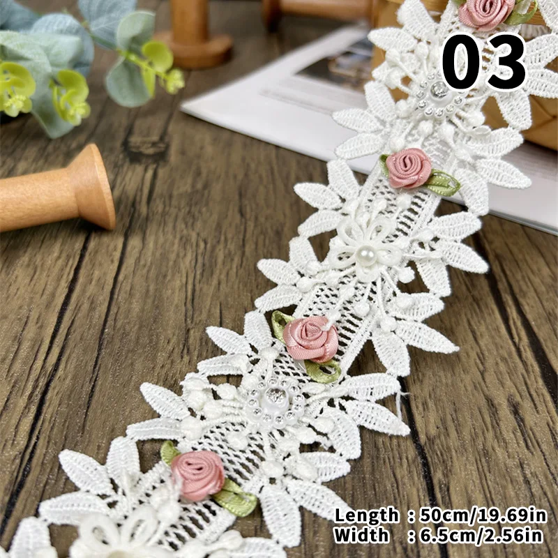 3D Flower Lace Trim Appliqu Trimming Lace Ribbon Embroidered Fabric Sewing Craft DIY Handmade Wedding Dress Decoration 44/50cm