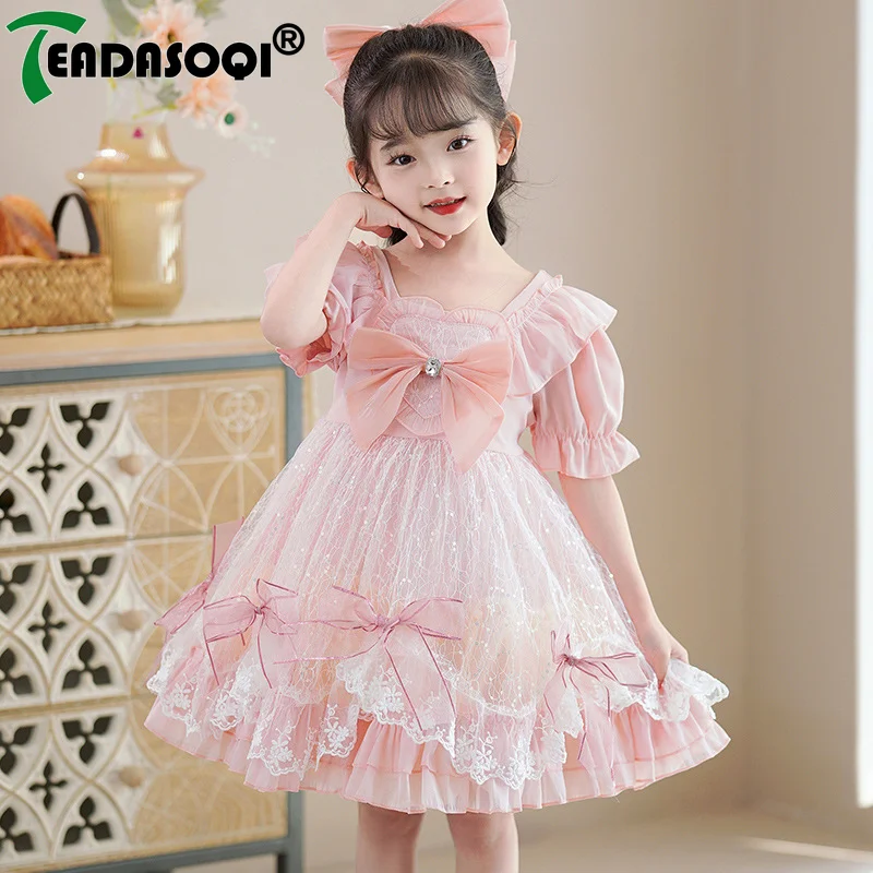 

3-15Y Children's Princess Dress Summer Girls Puffy Lotus-Sleeve Shaggy Embroidery Gauze Tulle Lace Birthday Dresees For Party