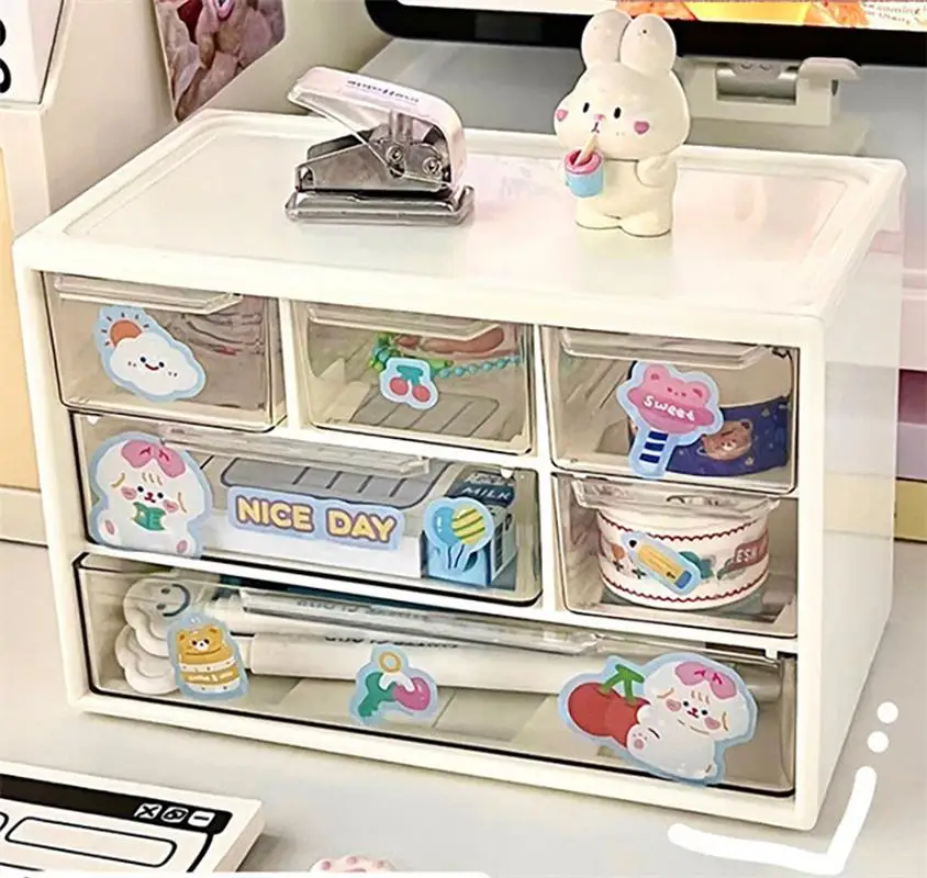 

6 Grid Desktop Drawer Type Storage Box Pen Holder Stationery Organizer Jewelry Cosmetic Dustproof Stackable Storage Rack